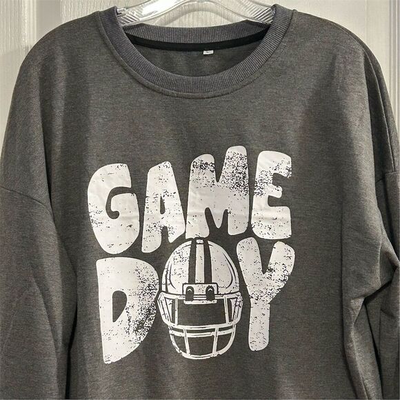 Game Day Football Sweatshirt Unisex L Gray Graphic Pullover Crew Neck - Picture 4 of 9